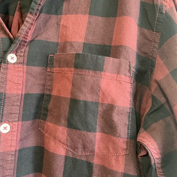 Burgundy & Black Plaid Long Sleeve Cotton Button Up Short - Picture 2 of 7
